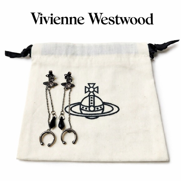 Vivienne Westwood Black and Silver Drop Earrings - Picture 2 of 3